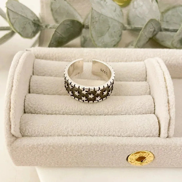 925 Sterling Silver Star Ring Starry Night Ring Minimalist Ring Band - Picture 5 of 9